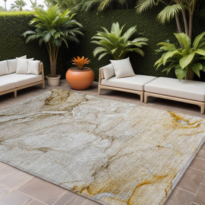 9' X 12' Brown Abstract Washable Non Skid Indoor Outdoor Area Rug - 608219101954