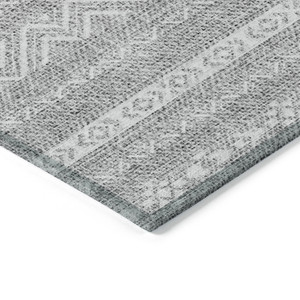 10' X 14' Gray And Silver Southwestern Washable Indoor Outdoor Area Rug - Gray, Silver