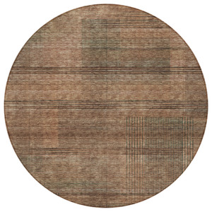 8' Orange Copper And Brown Round Striped Washable Indoor Outdoor Area Rug