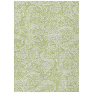 8' X 10' Green And Ivory Paisley Washable Indoor Outdoor Area Rug