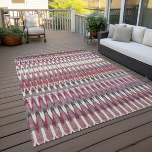 8' X 10' Mauve Merlot And Ivory Southwestern Washable Indoor Outdoor Area Rug