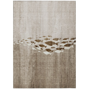 10' X 14' Taupe Brown And Khaki Nautical Washable Indoor Outdoor Area Rug