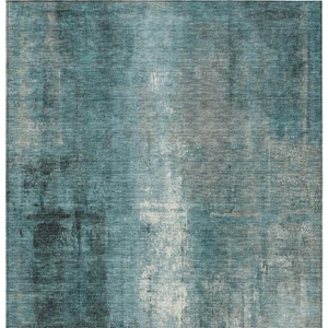 9' X 12' Teal Blue And Ivory Abstract Washable Indoor Outdoor Area Rug - Teal Blue, Ivory