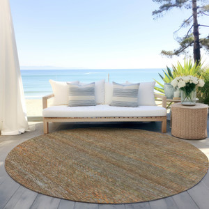 8' Taupe And Brown Round Striped Washable Indoor Outdoor Area Rug - 880016667141
