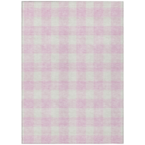 10' X 14' Pink And Gray Plaid Washable Indoor Outdoor Area Rug