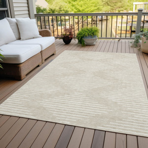 10' X 14' Beige And Ivory Geometric Washable Indoor Outdoor Area Rug Transitional Style - Beige, Ivory Color