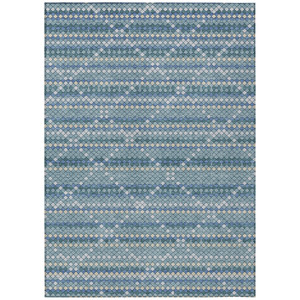 9' X 12' Denim Blue And Teal Blue Geometric Washable Indoor Outdoor Area Rug
