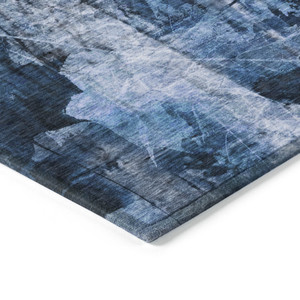 10' X 14' Navy Blue Floral Washable Non Skid Indoor Outdoor Area Rug