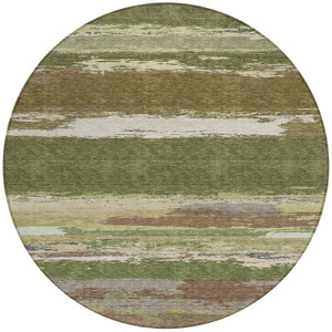 8' Olive Green Round Abstract Washable Indoor Outdoor Area Rug - 880016484670