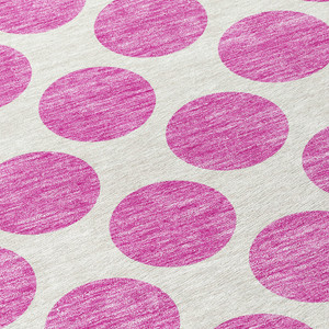 8' Blush And Ivory Round Polka Dot Washable Indoor Outdoor Area Rug