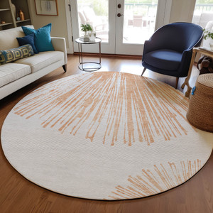8' Salmon And Ivory Round Abstract Washable Indoor Outdoor Area Rug