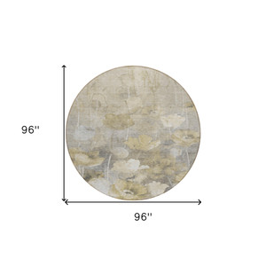 8' Beige Taupe And Wheat Round Floral Washable Indoor Outdoor Area Rug