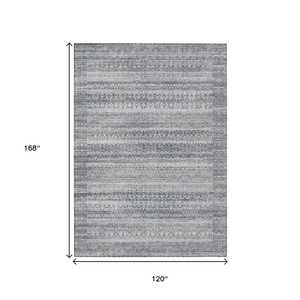 10' X 14' Gray And Silver Striped Washable Indoor Outdoor Area Rug - Gray, Silver