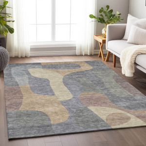 9' X 12' Gray And Gold Abstract Washable Indoor Outdoor Area Rug