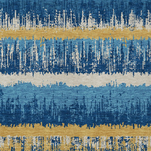 10' X 14' Navy Blue Gold And Ivory Striped Washable Indoor Outdoor Area Rug