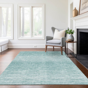 8' X 10' Aqua And Ivory Abstract Washable Indoor Outdoor Area Rug