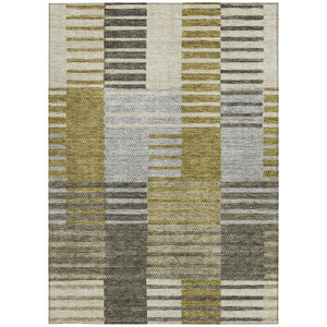 10' X 14' Brown Gold And Taupe Striped Washable Indoor Outdoor Area Rug