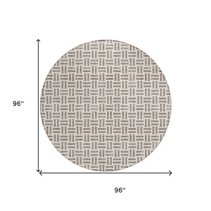 8' Taupe And Ivory Round Geometric Washable Indoor Outdoor Area Rug - 880016484847