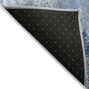 8' Round Ivory Blue and Gray Round Abstract Washable Non Skid Indoor Outdoor Area Rug - 608219182939