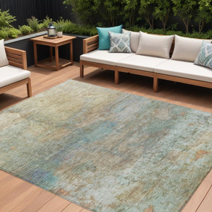 10' X 14' Wheat Sky Blue And Beige Abstract Washable Indoor Outdoor Area Rug