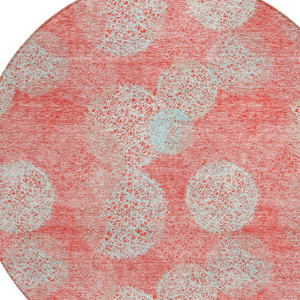8' Salmon Ivory And Sky Blue Round Polka Dot Washable Indoor Outdoor Area Rug