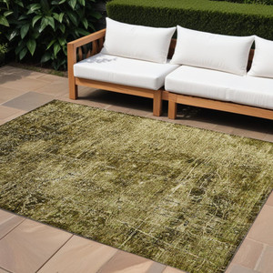 8' X 10' Green Abstract Washable Non Skid Indoor Outdoor Area Rug - 608219027988