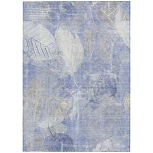 8' X 10' Denim Blue And Ivory Floral Washable Indoor Outdoor Area Rug - Denim Blue, Ivory