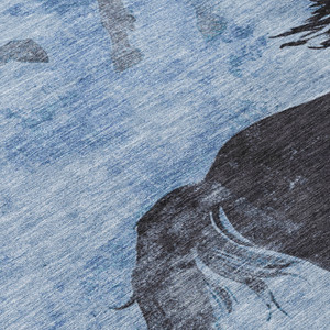 10' X 14' Denim Blue And Charcoal Horse Washable Indoor Outdoor Area Rug