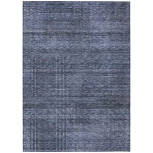 10' X 14' Navy Blue And Gray Striped Washable Indoor Outdoor Area Rug - 608219121259