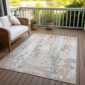10' X 14' Coral And Ivory Abstract Washable Indoor Outdoor Area Rug - 880016633443