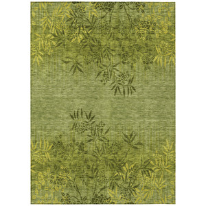 8' X 10' Olive Green And Fern Green Floral Washable Indoor Outdoor Area Rug