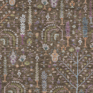 9' X 12' Brown Purple And Blue Floral Washable Indoor Outdoor Area Rug