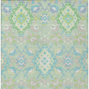 9' X 12' Mint Green Blue And Ivory Oriental Washable Indoor Outdoor Area Rug