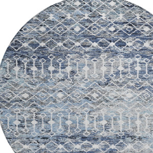 8' Blue And Silver Round Argyle Washable Indoor Outdoor Area Rug
