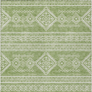 9' X 12' Green And Ivory Southwestern Washable Indoor Outdoor Area Rug
