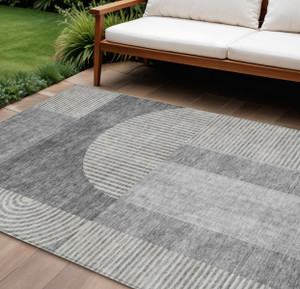 9' X 12' Gray Silver And Charcoal Geometric Washable Indoor Outdoor Area Rug - 608219179458