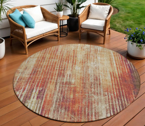 8' Orange Beige And Taupe Round Striped Washable Indoor Outdoor Area Rug