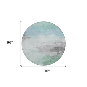 8' Blue And Mint Green Round Abstract Washable Indoor Outdoor Area Rug
