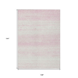 9' X 12' Pink And Ivory Striped Washable Indoor Outdoor Area Rug
