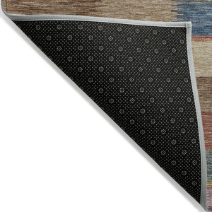 8' X 10' Beige Blue And Gold Striped Washable Indoor Outdoor Area Rug