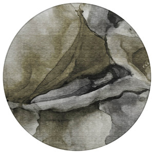 8' Gray And Silver Round Abstract Washable Indoor Outdoor Area Rug - Gray, Silver