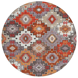 8' Rust Lavender And Ivory Round Southwestern Washable Indoor Outdoor Area Rug