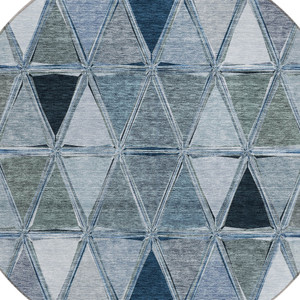 8' Denim Blue And Sky Blue Round Geometric Washable Indoor Outdoor Area Rug - Denim Blue, Sky Blue