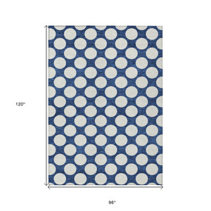 8' X 10' Navy Blue And Ivory Polka Dot Washable Indoor Outdoor Area Rug