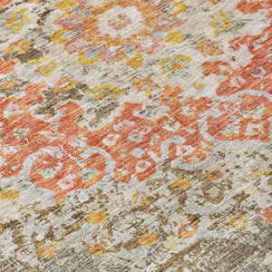 10' X 14' Brown Floral Medallion Washable Indoor Outdoor Area Rug