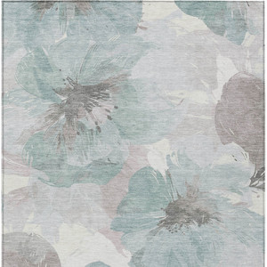 9' X 12' Blue And Sage Floral Washable Indoor Outdoor Area Rug