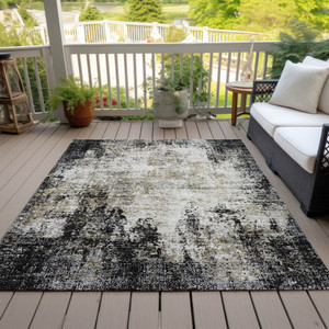10' X 14' Black Ivory And Beige Abstract Washable Indoor Outdoor Area Rug - Black, Ivory, Beige