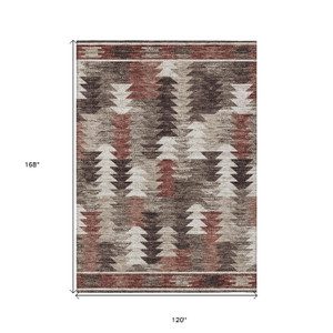 10' X 14' Brown And Ivory Southwestern Washable Indoor Outdoor Area Rug