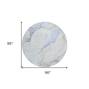 8' Round Ivory Blue and Gray Round Abstract Washable Non Skid Indoor Outdoor Area Rug - 608219041311