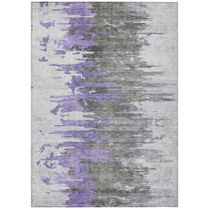 8' X 10' Purple Ivory And Charcoal Abstract Washable Indoor Outdoor Area Rug